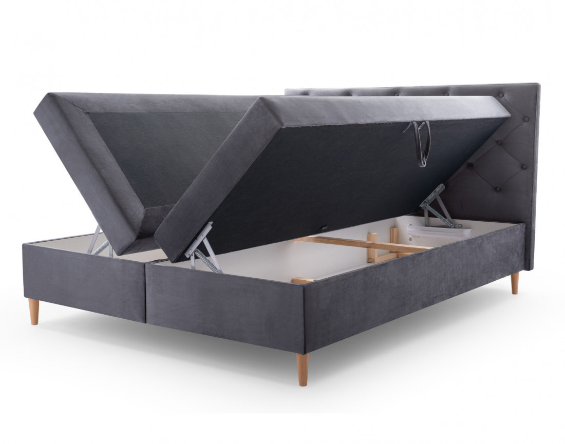 Louis - lit boxspring 180x200 - en velours - coffres et surmatelas inclus