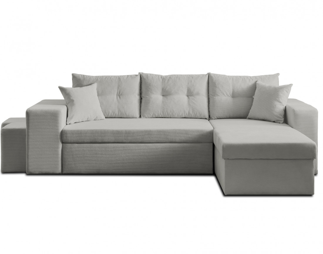 California - canapé d'angle réversible convertible 4 places avec poufs, coffre et tablette de rangement en velours côtelé