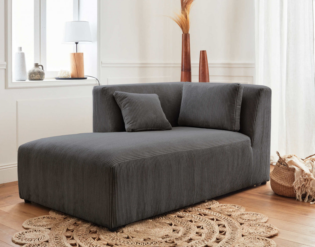 Canapé modulable d'angle gauche 5 places en velours côtelé Victoire