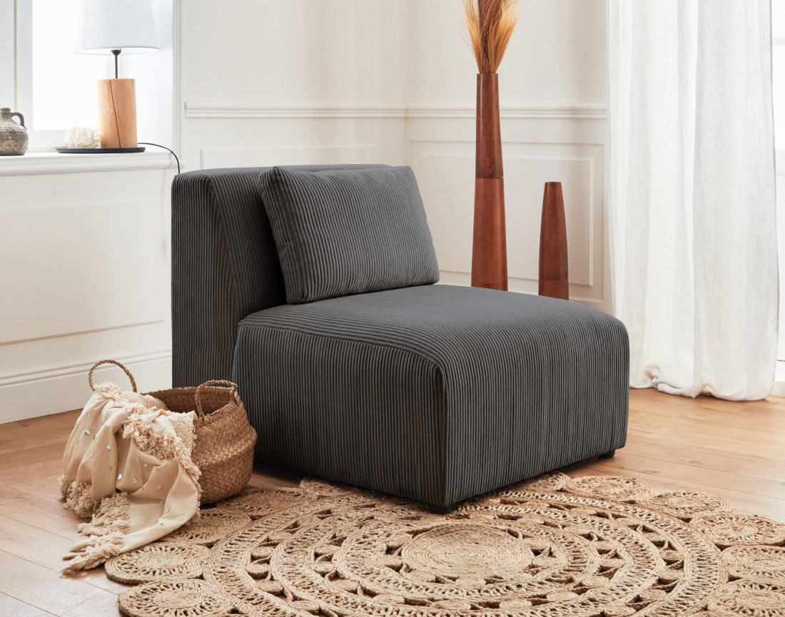 Canapé modulable d'angle gauche 5 places en velours côtelé Victoire