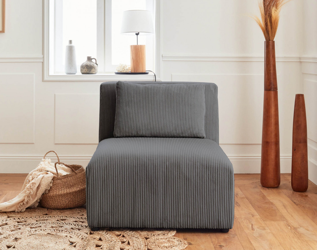 Canapé modulable d'angle gauche 5 places en velours côtelé Victoire