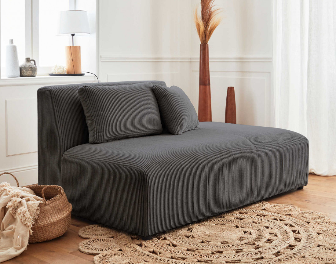 Canapé modulable d'angle gauche 5 places en velours côtelé Victoire