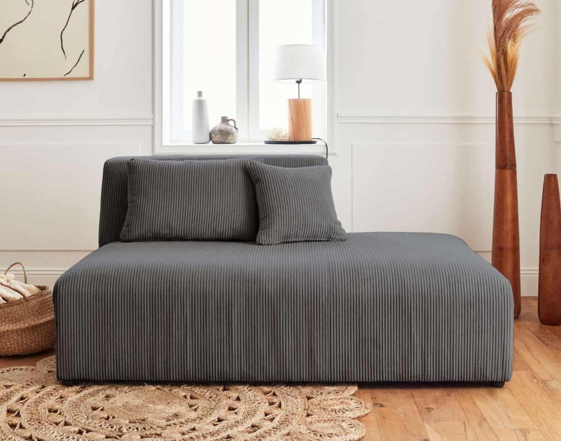 Canapé modulable d'angle gauche 5 places en velours côtelé Victoire