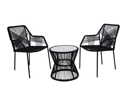 Zambra - salon bas de jardin 2 places en corde et métal noir