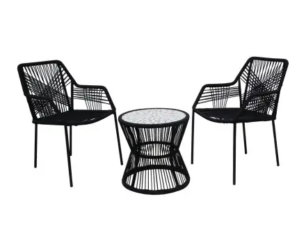 Zambra - salon bas de jardin 2 places en corde et métal noir