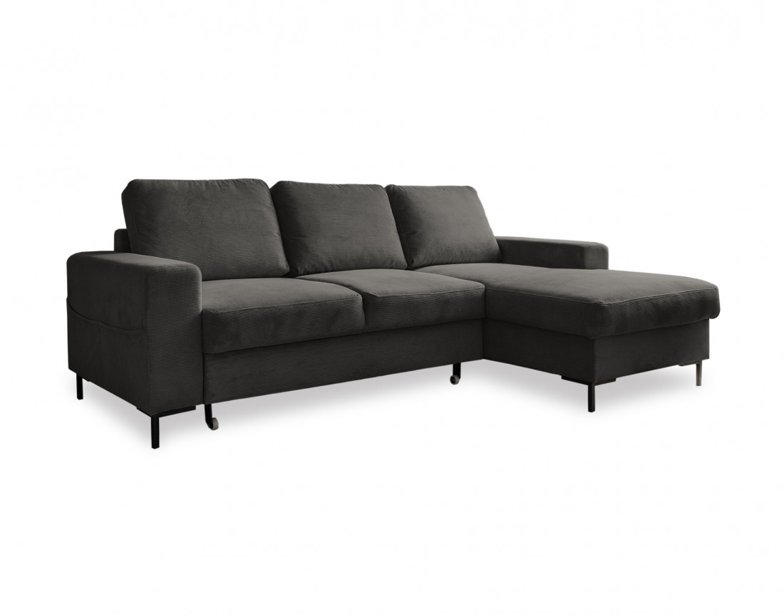 Canapé d'angle droit 4 places convertible avec coffre en velours côtelé Lilly