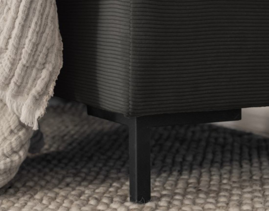 Canapé panoramique d'angle droit 7 places convertible avec coffre en velours côtelé Lilly