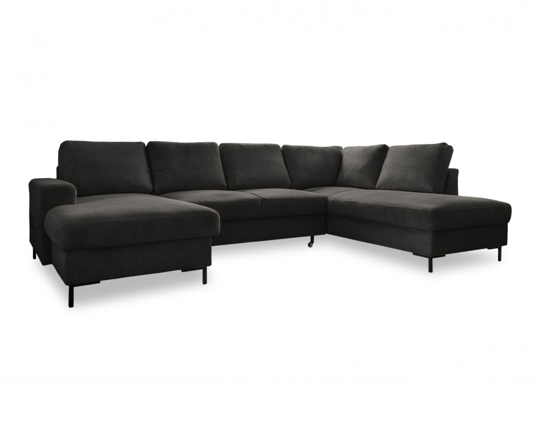 Canapé panoramique d'angle droit 7 places convertible avec coffre en velours côtelé Lilly