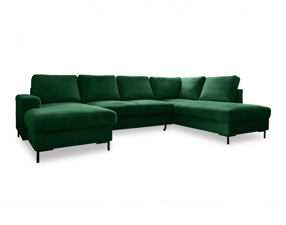 Canapé panoramique d'angle droit 7 places convertible avec coffre en velours côtelé Lilly