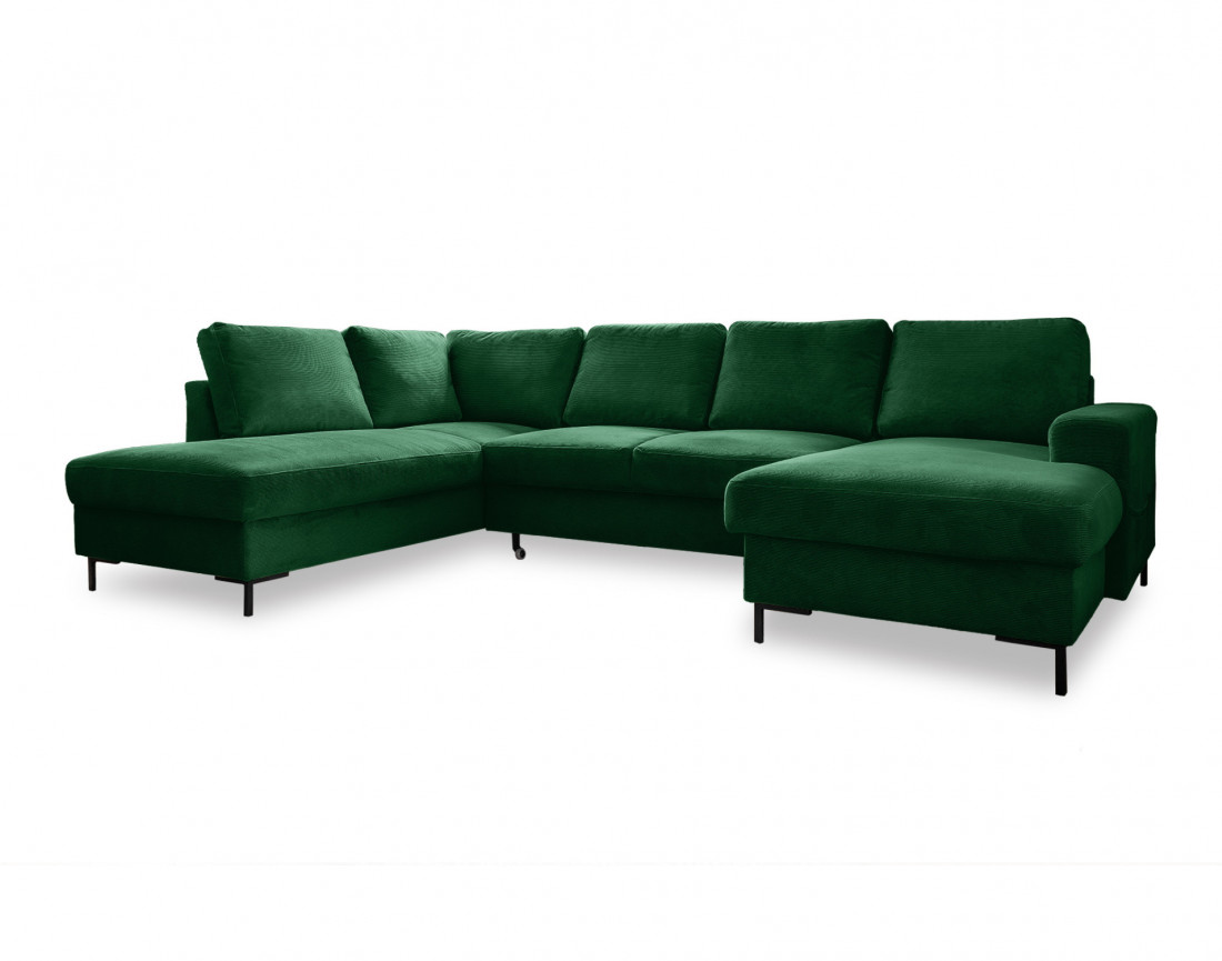Canapé panoramique d'angle gauche 7 places convertible avec coffre en velours côtelé Lilly