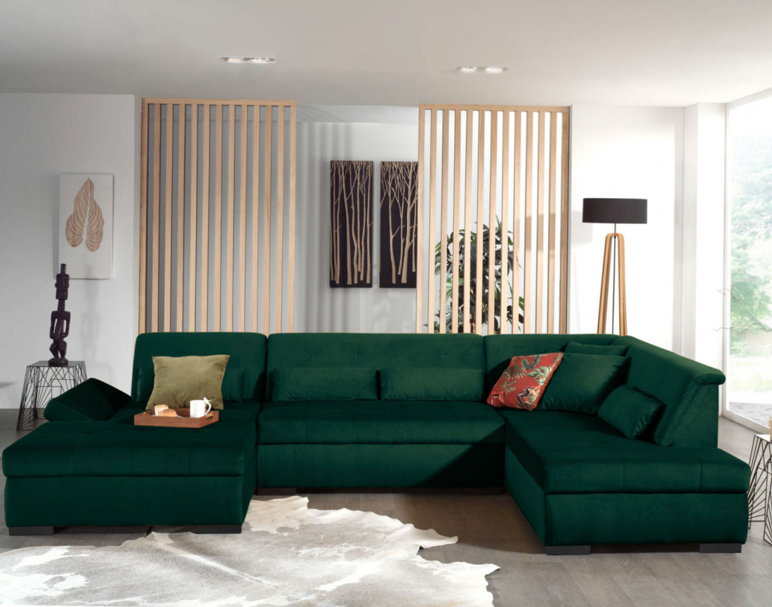 Canapé panoramique d'angle droit 7 places XXL en velours Vermont