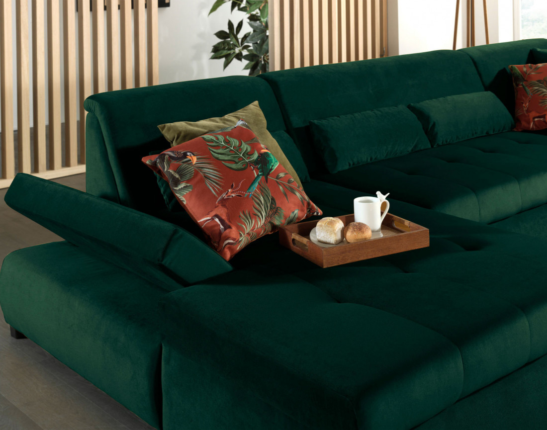 Canapé panoramique d'angle droit 7 places XXL en velours Vermont