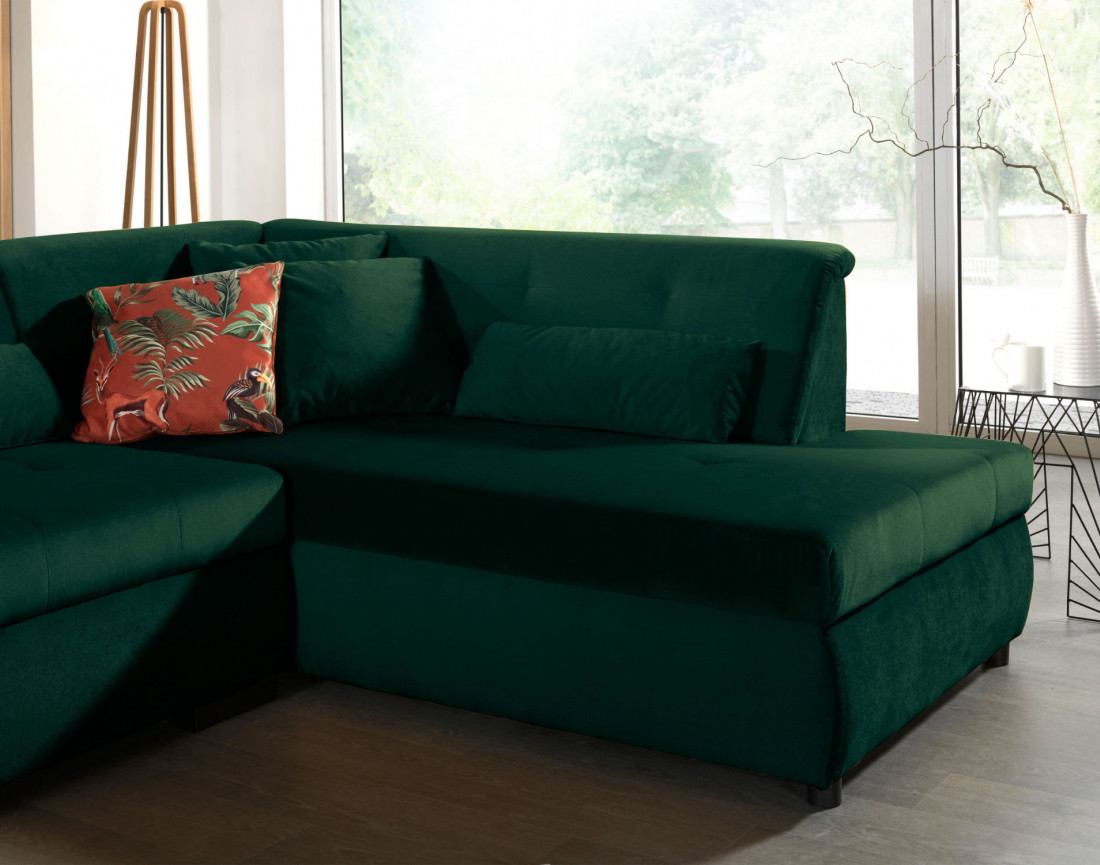 Canapé panoramique d'angle droit 7 places XXL en velours Vermont