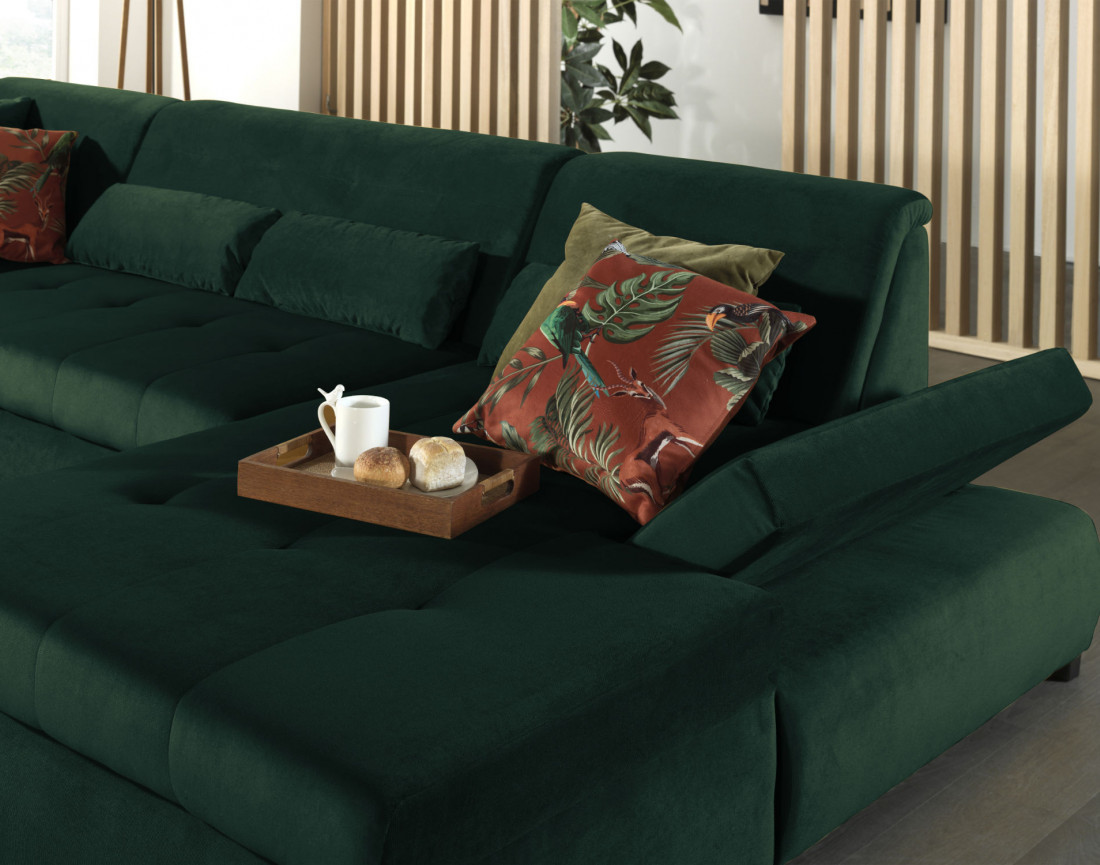 Canapé panoramique d'angle gauche 7 places XXL en velours Vermont