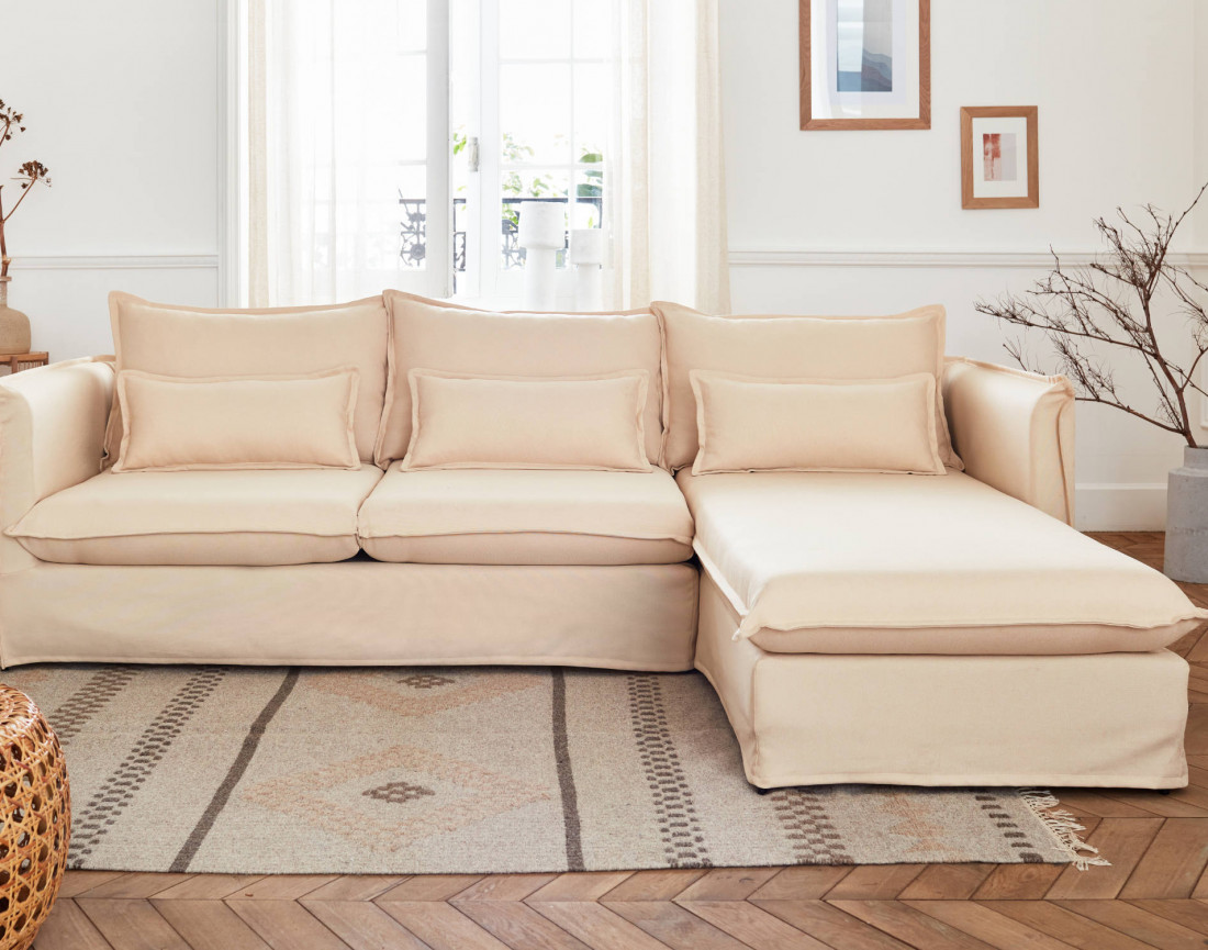 Adriann - canapé d'angle droit fixe 4 places en tissu déhoussable