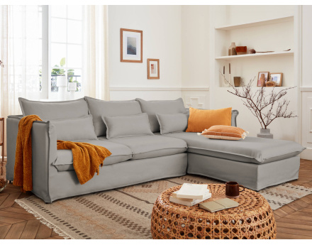 Adriann - canapé d'angle droit fixe 4 places en tissu déhoussable