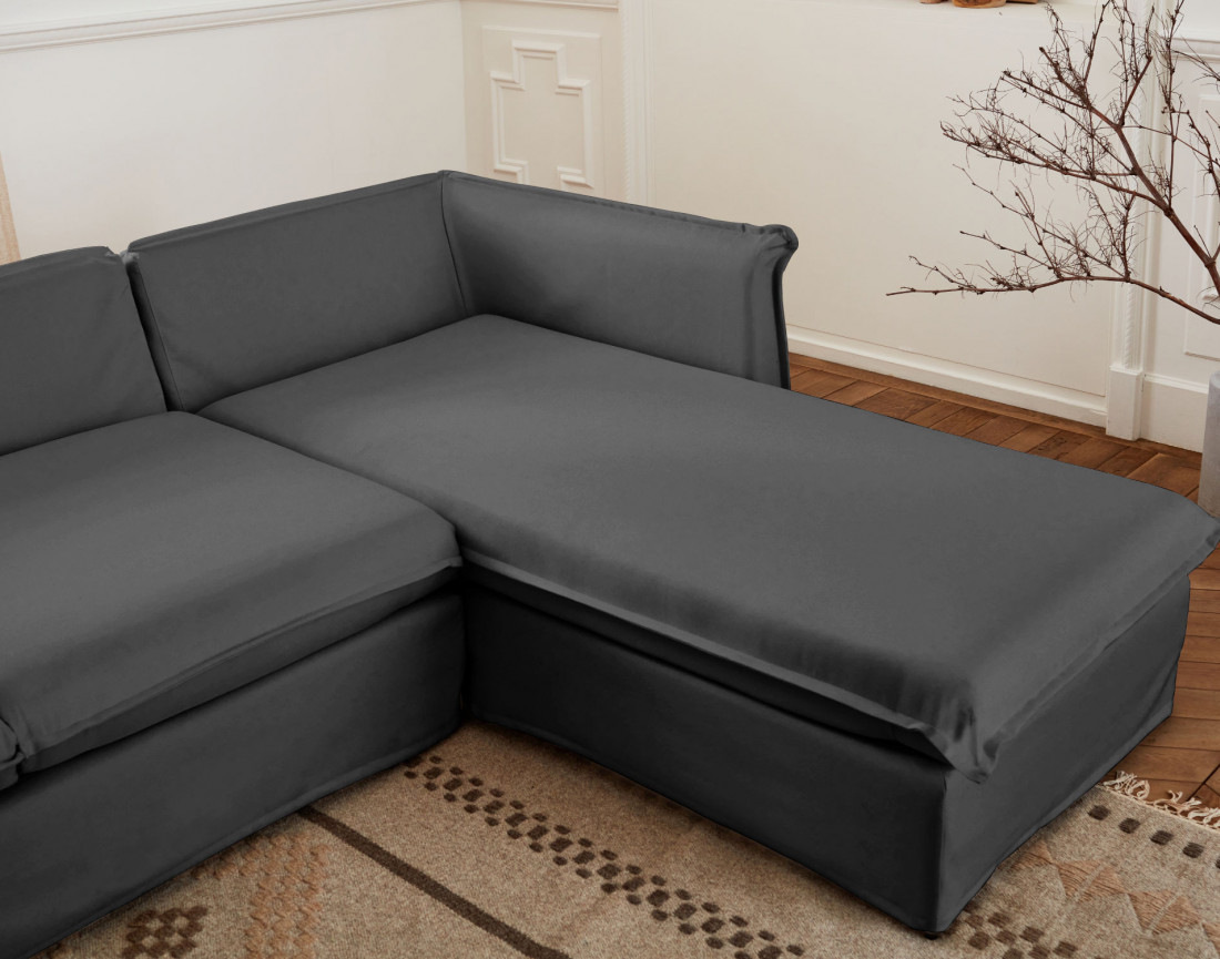 Adriann - canapé d'angle droit fixe 4 places en tissu déhoussable