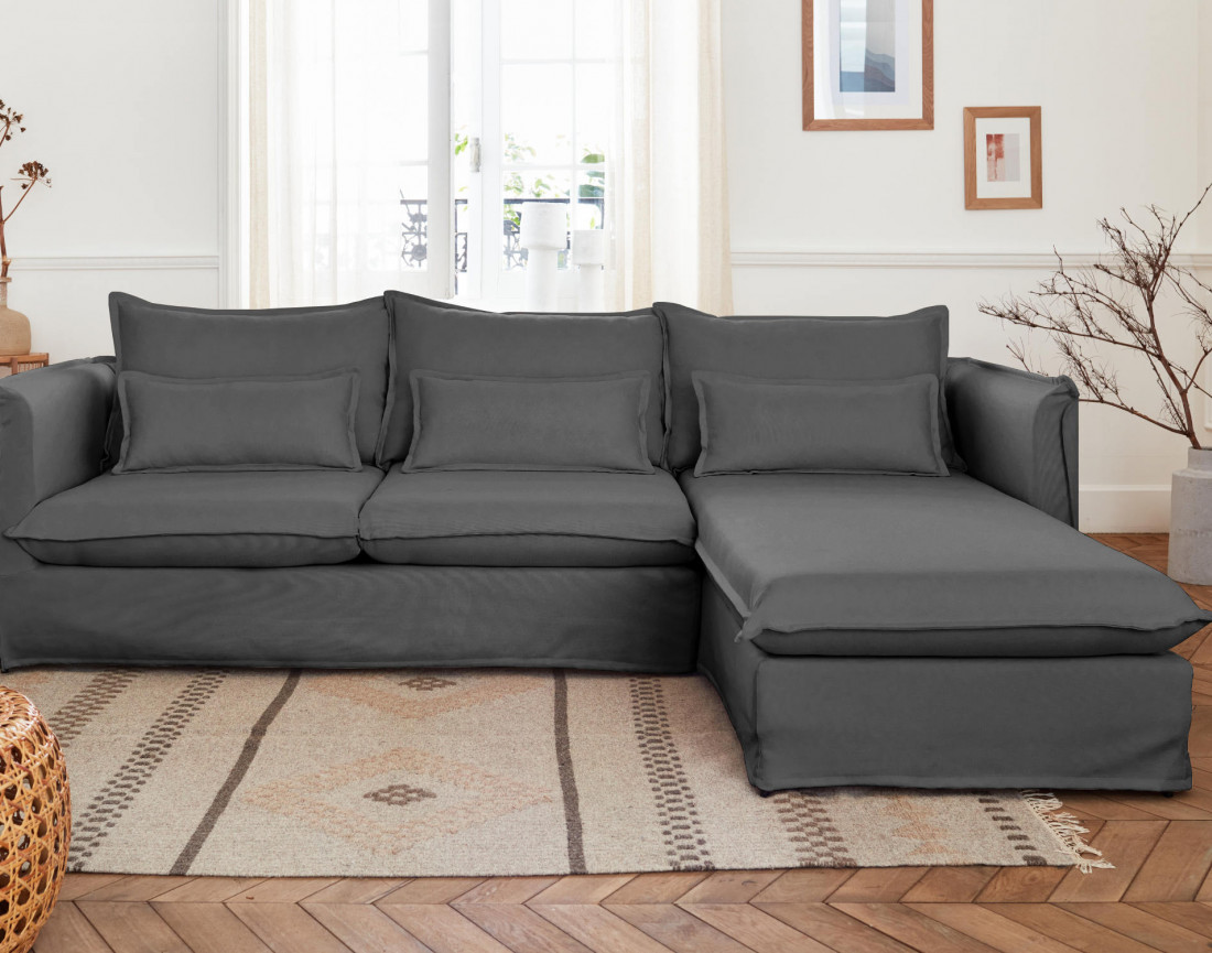 Adriann - canapé d'angle droit fixe 4 places en tissu déhoussable