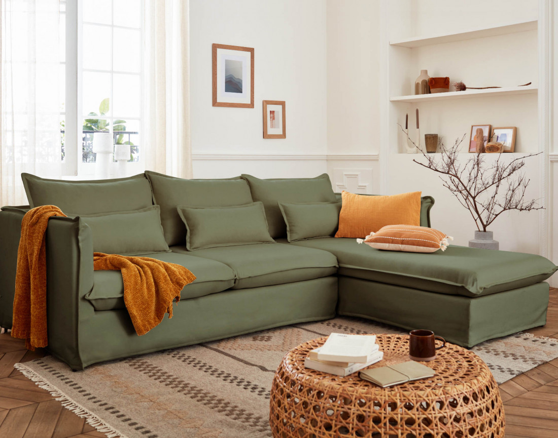 Adriann - canapé d'angle droit fixe 4 places en tissu déhoussable