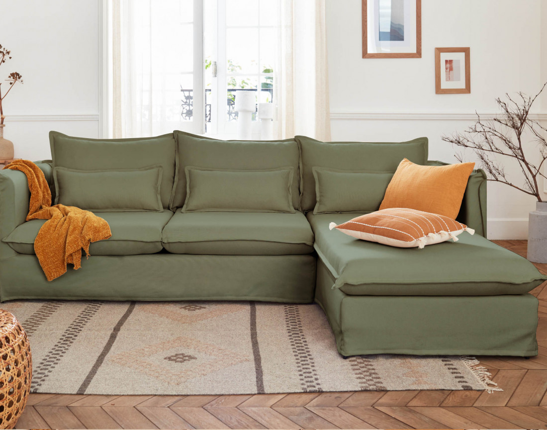 Adriann - canapé d'angle droit fixe 4 places en tissu déhoussable
