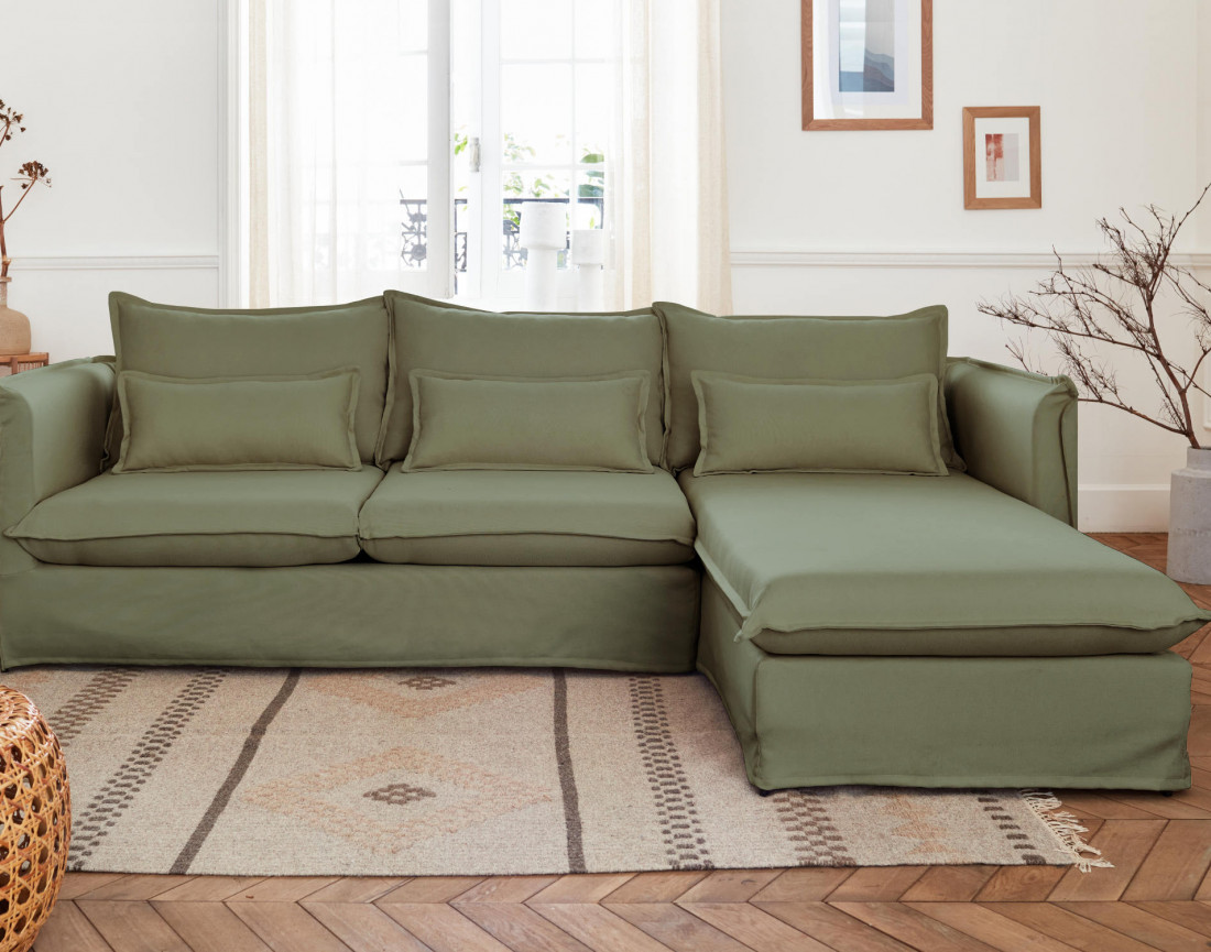 Adriann - canapé d'angle droit fixe 4 places en tissu déhoussable