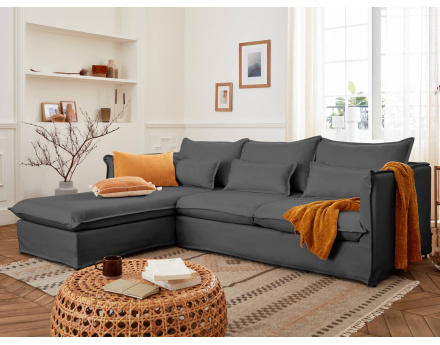 Adriann - canapé d'angle gauche fixe 4 places en tissu déhoussable