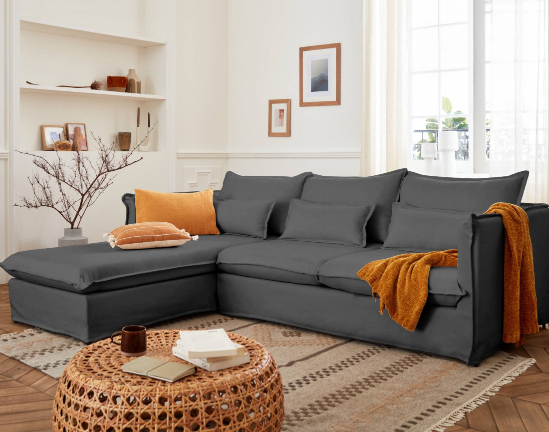 Adriann - canapé d'angle gauche fixe 4 places en tissu déhoussable