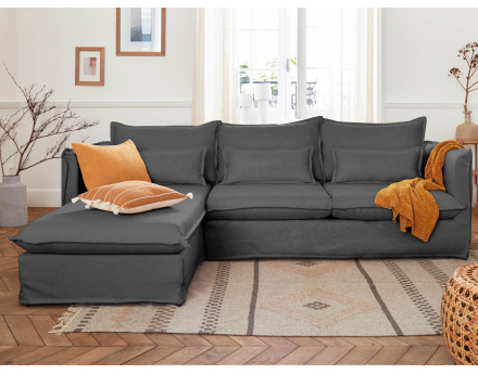 Adriann - canapé d'angle gauche fixe 4 places en tissu déhoussable