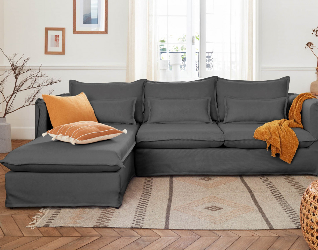 Adriann - canapé d'angle gauche fixe 4 places en tissu déhoussable