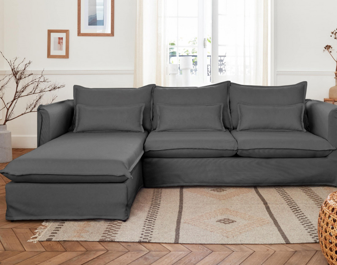 Adriann - canapé d'angle gauche fixe 4 places en tissu déhoussable
