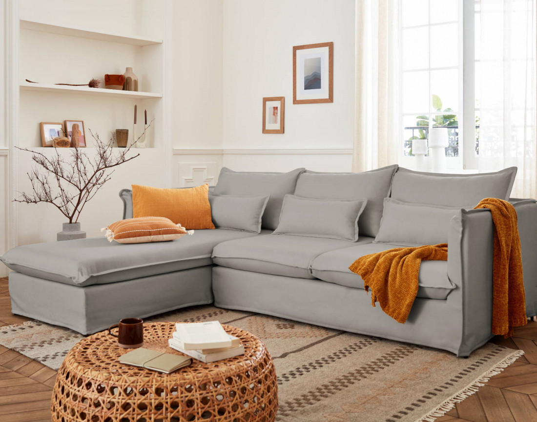 Adriann - canapé d'angle gauche fixe 4 places en tissu déhoussable