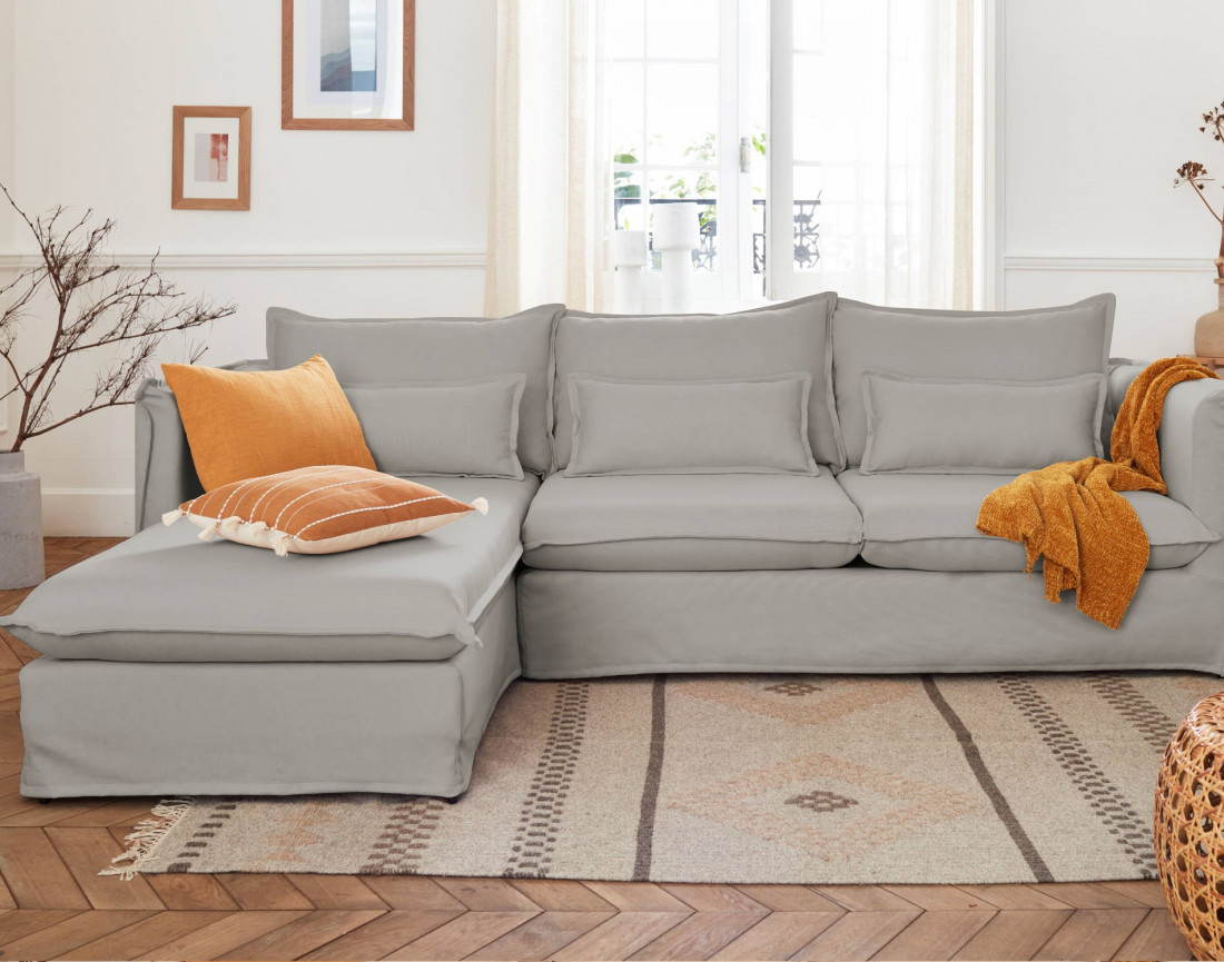 Adriann - canapé d'angle gauche fixe 4 places en tissu déhoussable