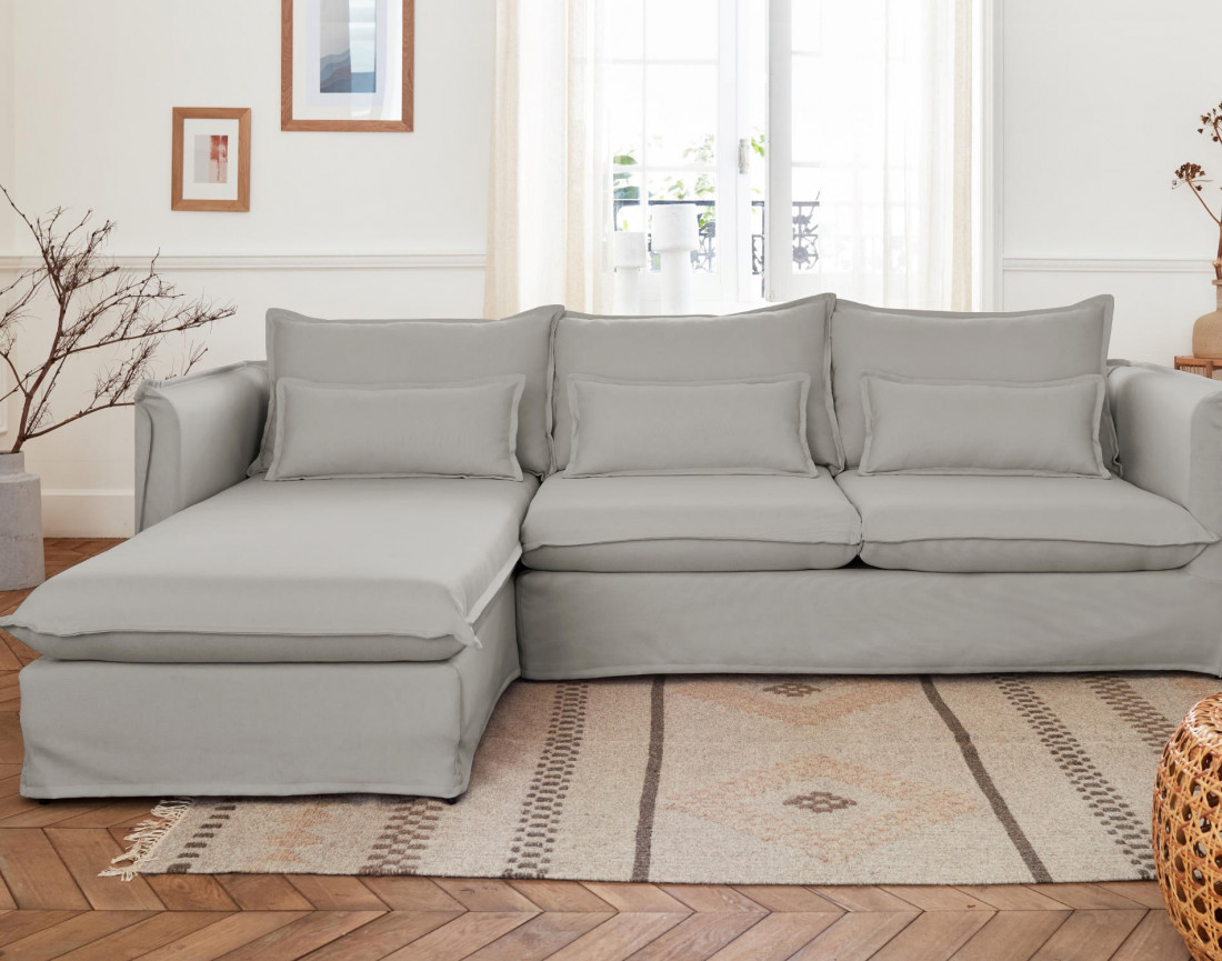 Adriann - canapé d'angle gauche fixe 4 places en tissu déhoussable