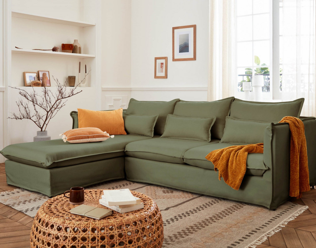 Adriann - canapé d'angle gauche fixe 4 places en tissu déhoussable