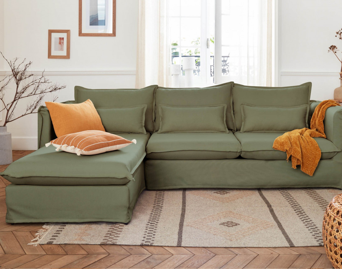 Adriann - canapé d'angle gauche fixe 4 places en tissu déhoussable