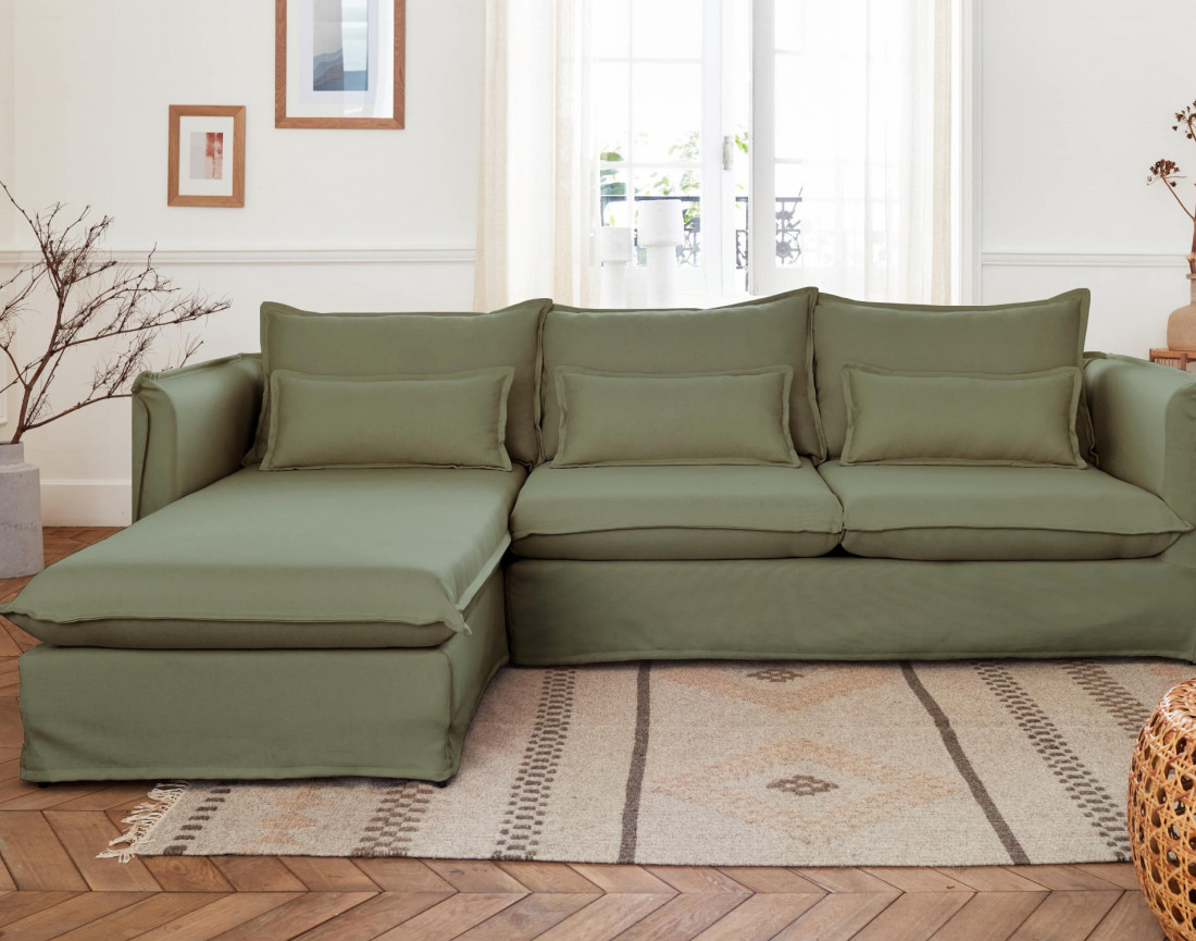 Adriann - canapé d'angle gauche fixe 4 places en tissu déhoussable