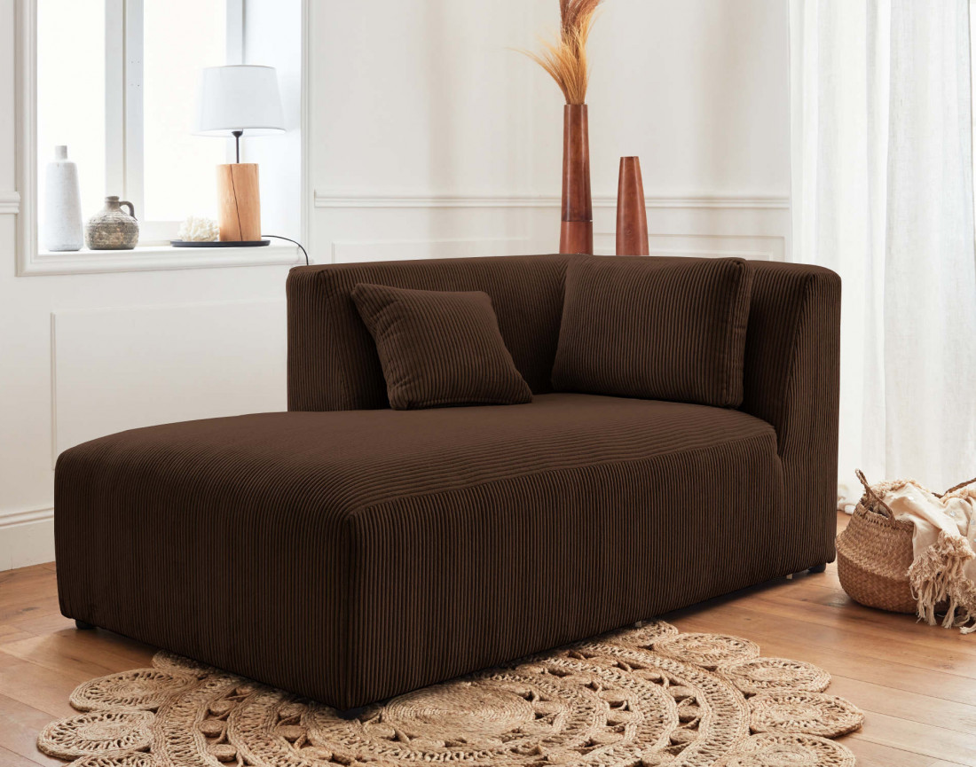 Canapé modulable d'angle gauche 5 places en velours côtelé Victoire