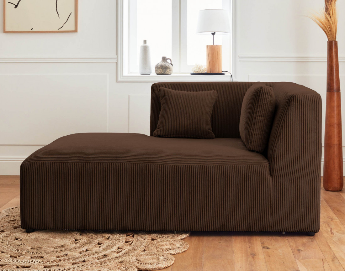 Canapé modulable d'angle gauche 5 places en velours côtelé Victoire