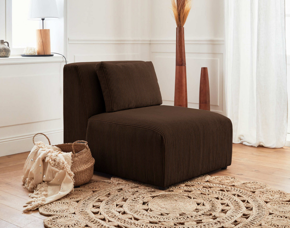 Canapé modulable d'angle gauche 5 places en velours côtelé Victoire