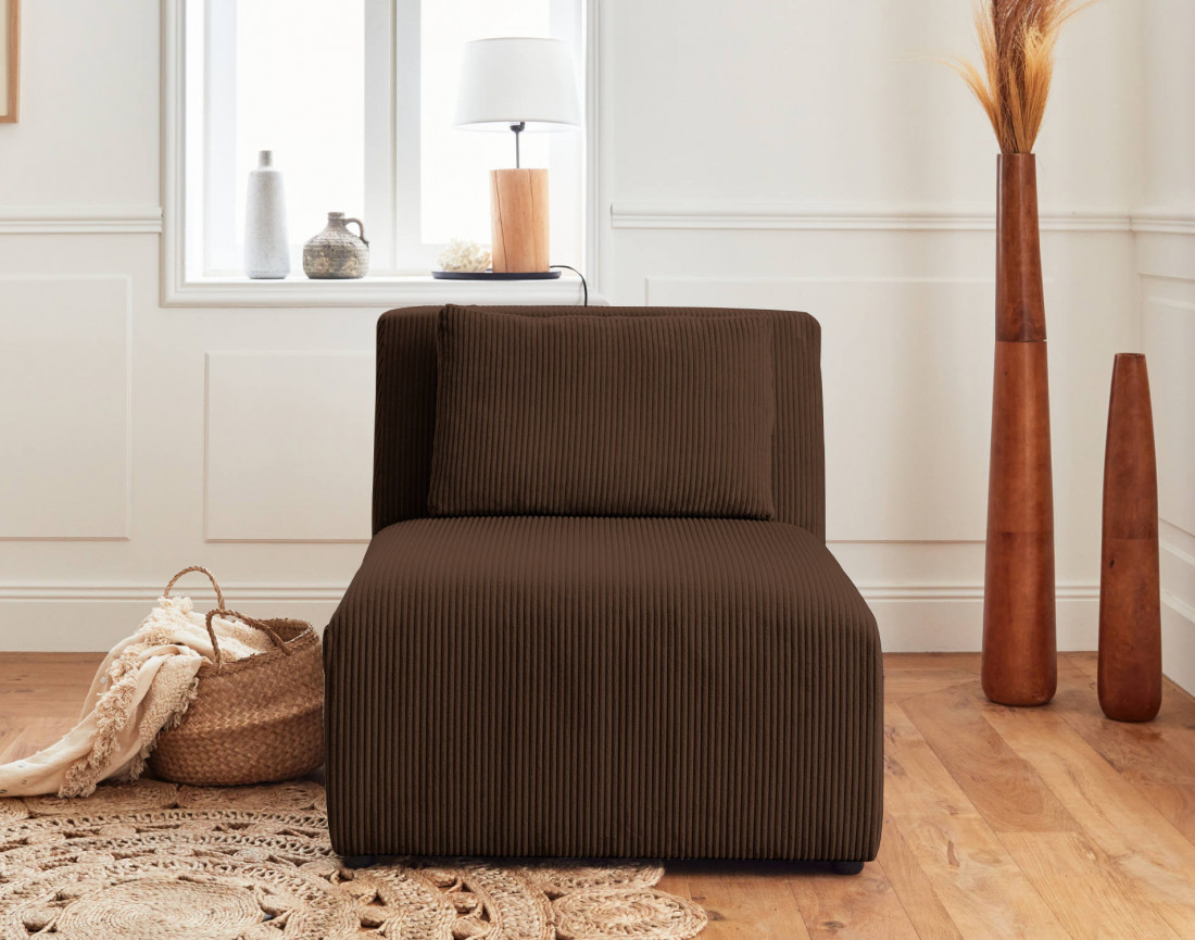 Canapé modulable d'angle gauche 5 places en velours côtelé Victoire