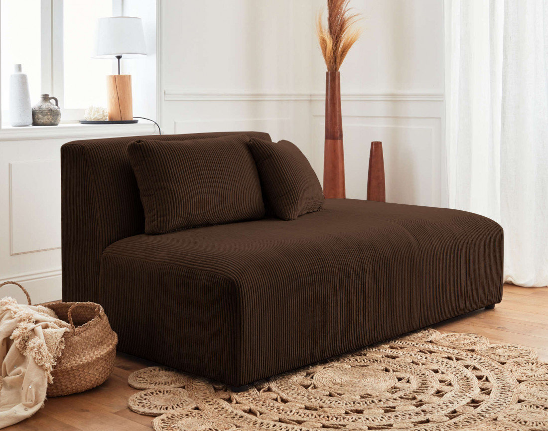 Canapé modulable d'angle gauche 5 places en velours côtelé Victoire