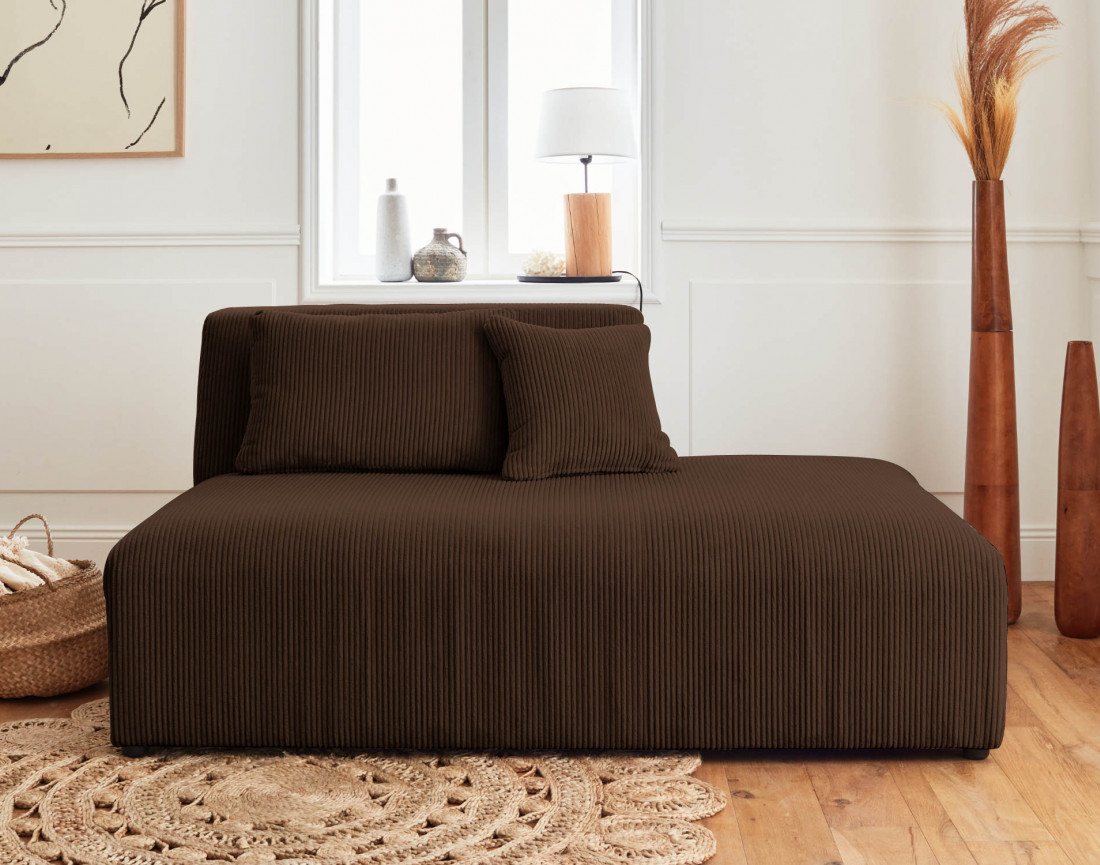 Canapé modulable d'angle gauche 5 places en velours côtelé Victoire