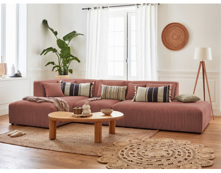 Canapé modulable d'angle gauche 5 places en velours côtelé Victoire