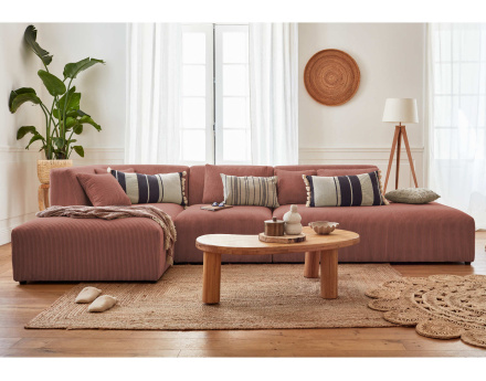 Canapé modulable d'angle gauche 5 places en velours côtelé Victoire