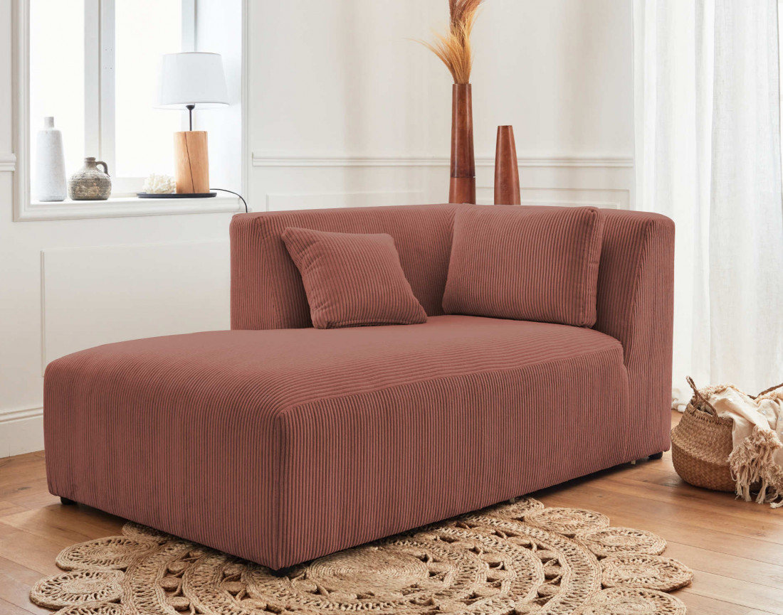 Canapé modulable d'angle gauche 5 places en velours côtelé Victoire