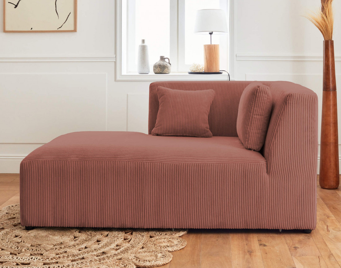 Canapé modulable d'angle gauche 5 places en velours côtelé Victoire