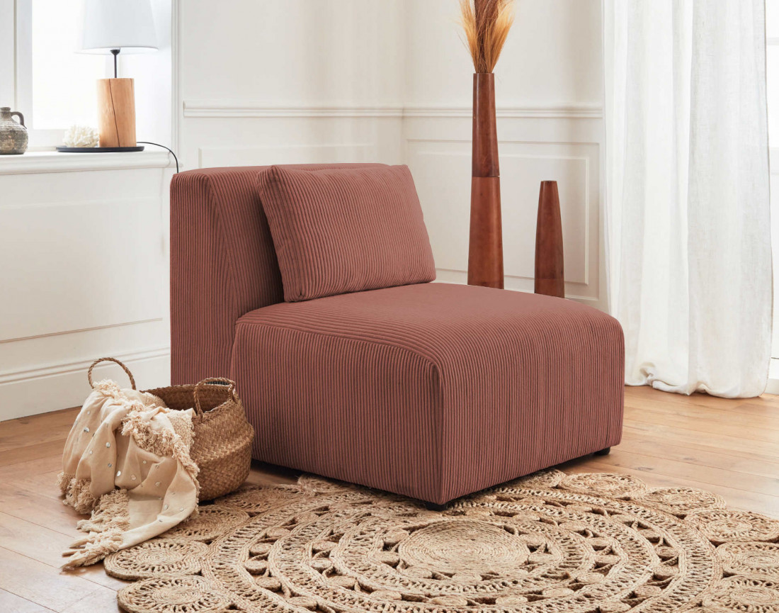 Canapé modulable d'angle gauche 5 places en velours côtelé Victoire