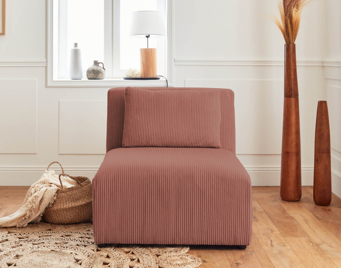 Canapé modulable d'angle gauche 5 places en velours côtelé Victoire