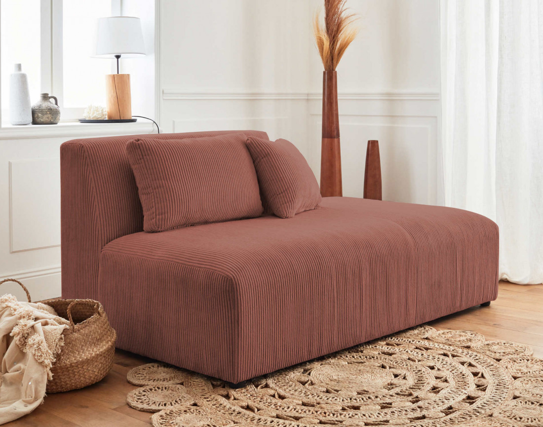 Canapé modulable d'angle gauche 5 places en velours côtelé Victoire