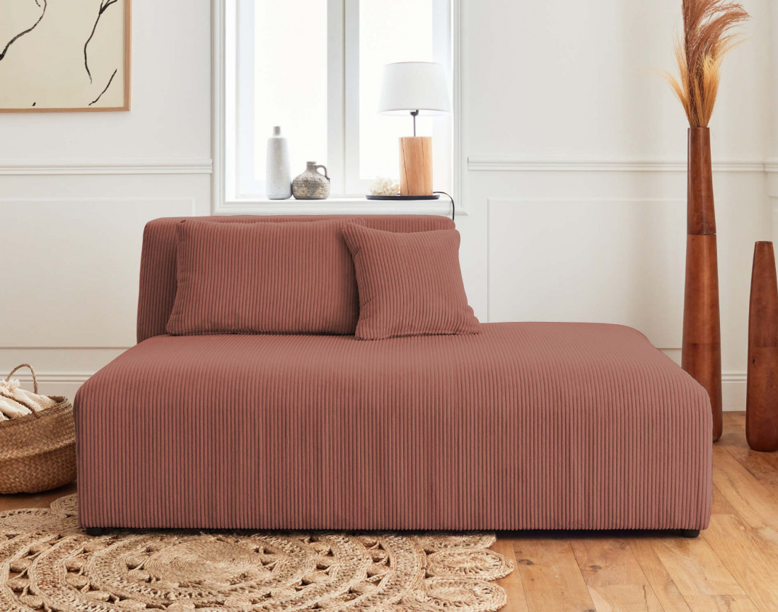 Canapé modulable d'angle gauche 5 places en velours côtelé Victoire